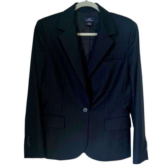 Brooks Brothers Jackets & Blazers - Brooks Brothers Fitted Navy Blue  Striped 100% Wool One-Button Blazer Size 12
